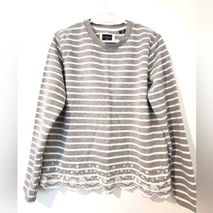 Womens Striped Gray Long Sleeve Shirt Size M (US 8)